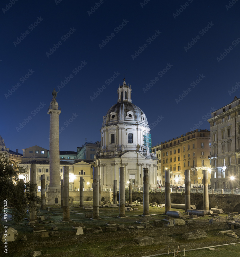Trajan's Forum (Foro Di Traiano) and Trajan's Column at night