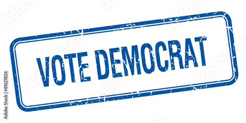 vote democrat blue square grungy vintage isolated stamp