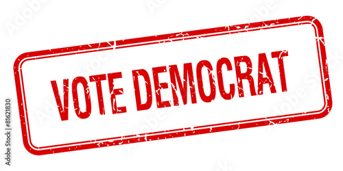vote democrat red square grungy vintage isolated stamp
