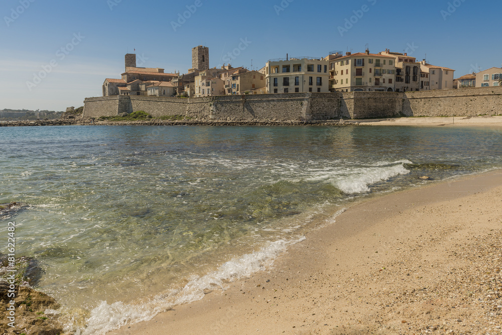 Antibes old town from across the Plage de la Gravette beach