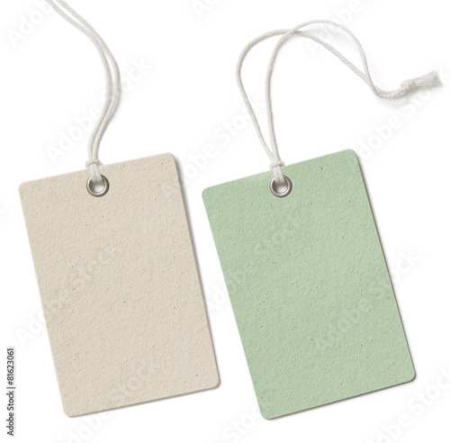 Two blank cloth tag or price label set isolated on white