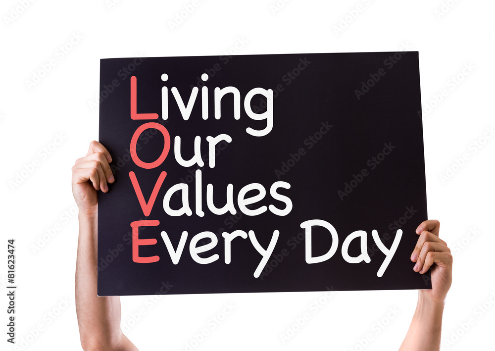 Living Our Values Every Day card isolated on white Living Our Values Every Day card isolated on white