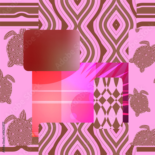 seamless patchwork pattern with turtle - stock vector