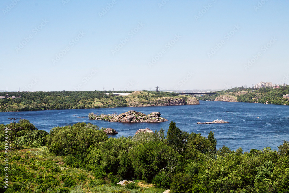 Dnieper River with the islands in Zaporozhye