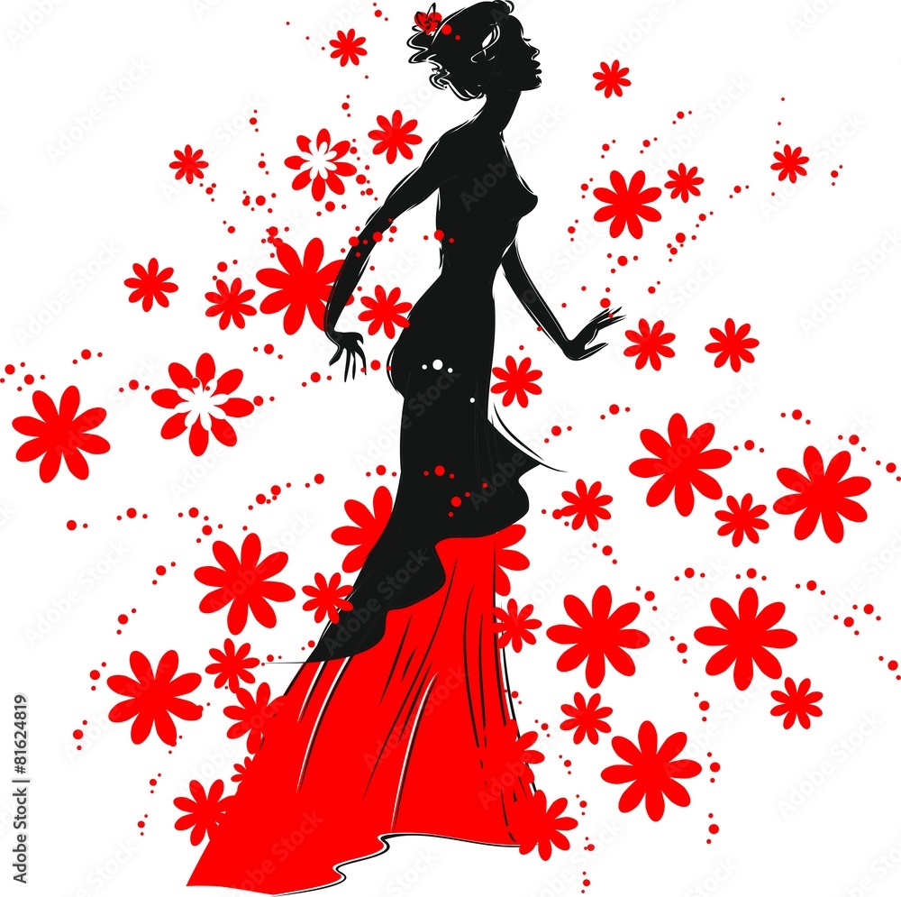Silhouette of woman in a long dress Silhouette of woman in a long dress