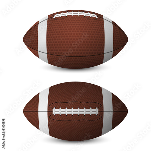 American football balls set - front view, side view.
