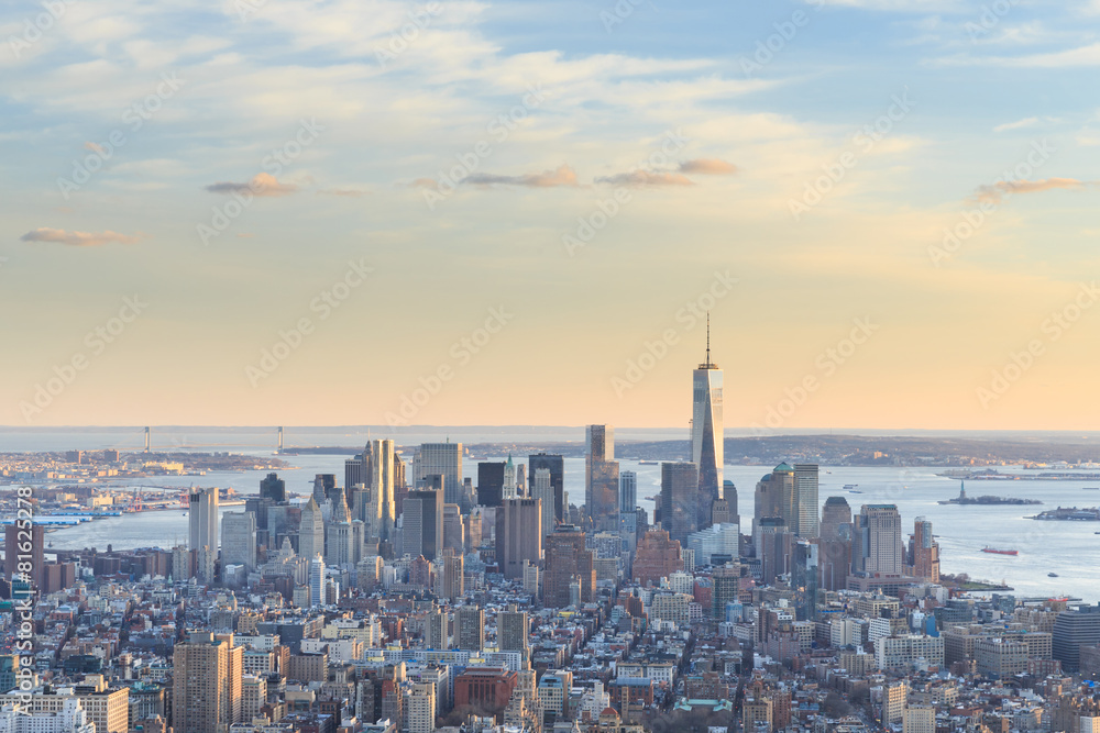 view of the Freedom Tower and Downtown Manhattan skyline