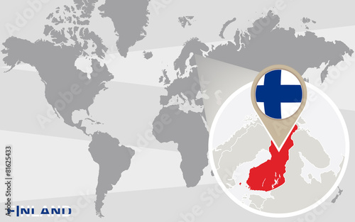 World map with magnified Finland