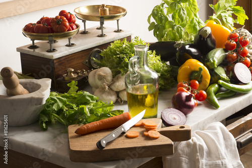 vegetables on the kitchen table
