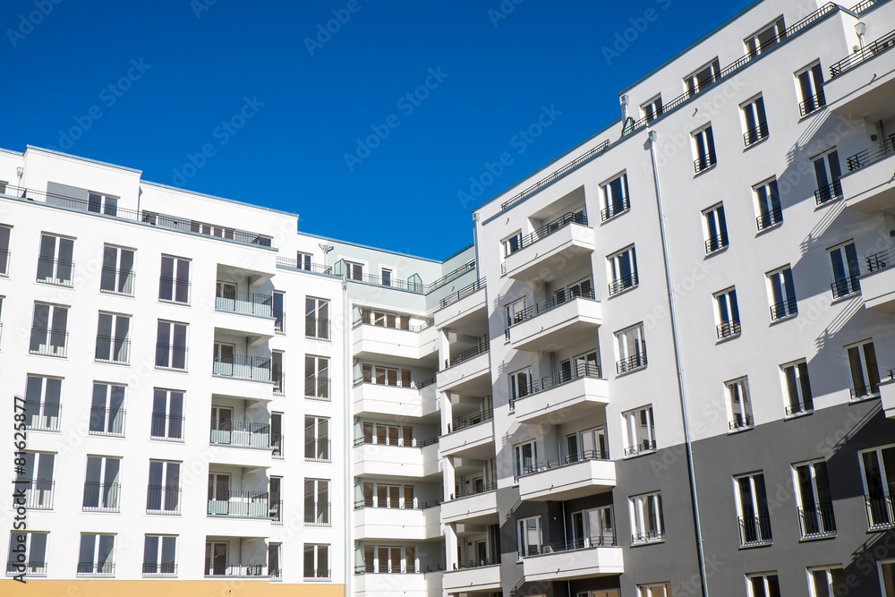 Modern white apartment houses seen in Berlin