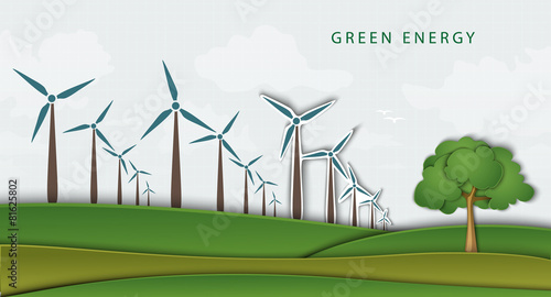 wind turbines on clean field. concept of clean energy