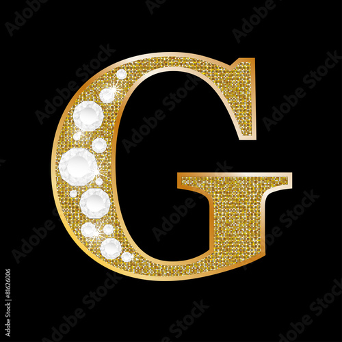 Letter G of gold and diamond