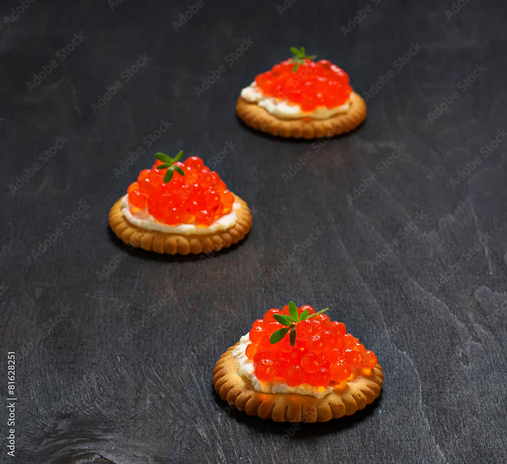 Tartlets with red salmon caviar Tartlets with red salmon caviar