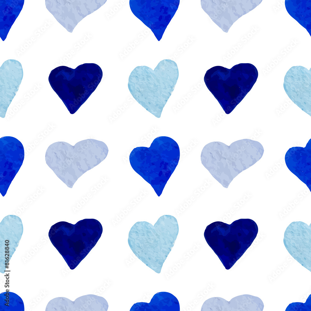 Watercolor blue hearts seamless pattern