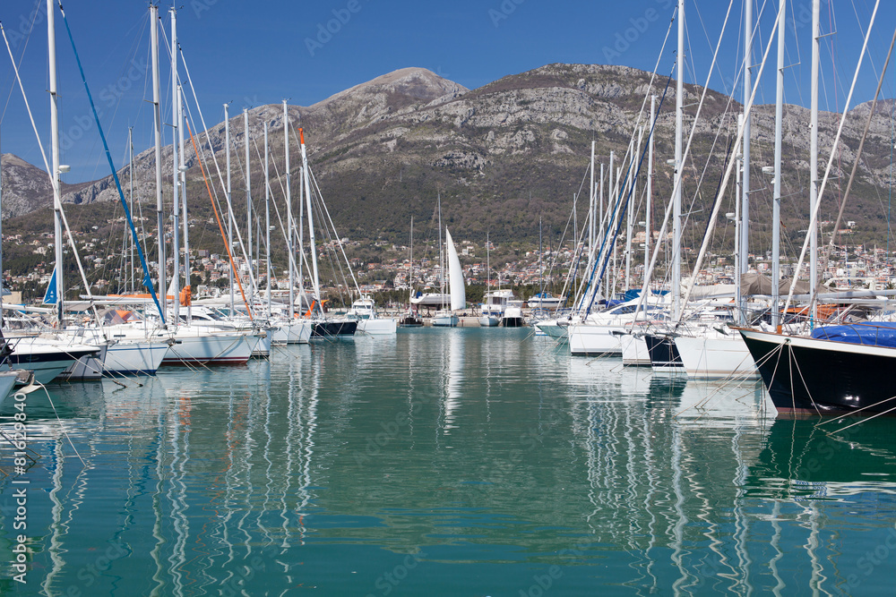 Yachts in marina, Montenegro, Adriatic Sea