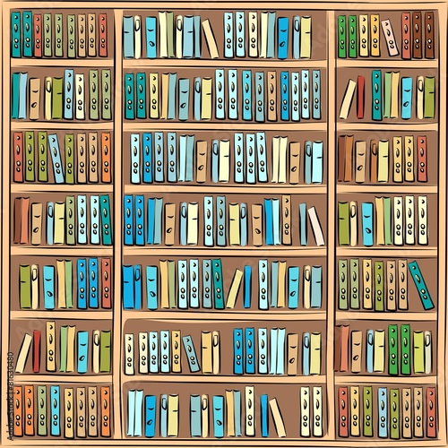 Bookcase with different colorful books