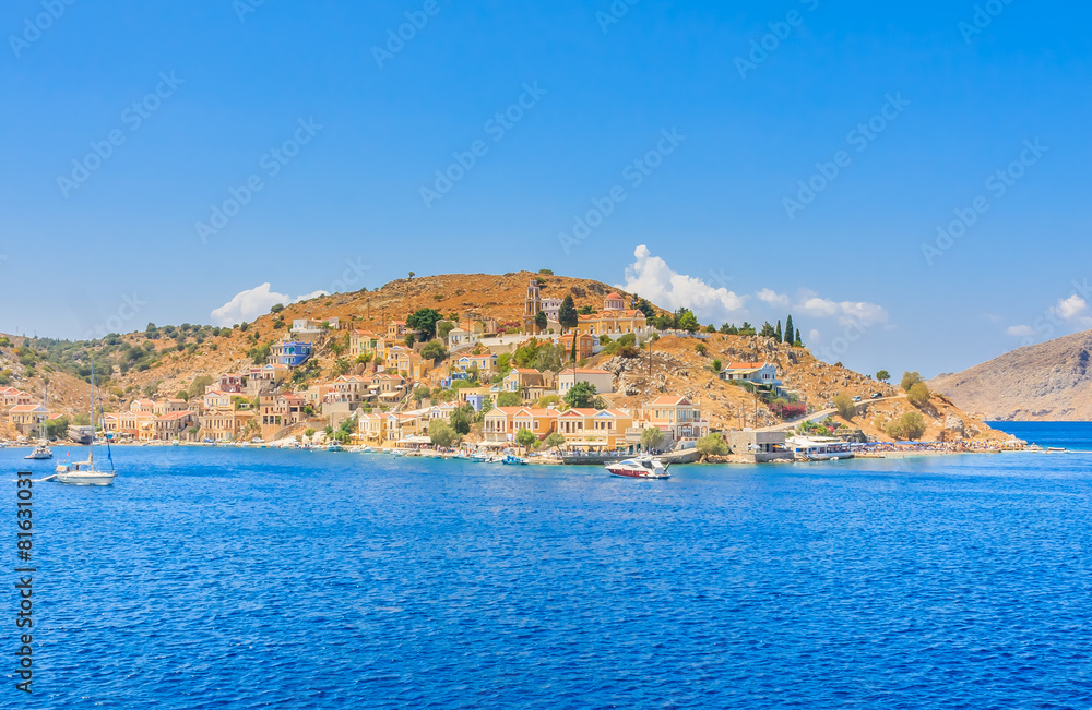 The capital of the island of Symi - Ano Symi. Harani area. Greec