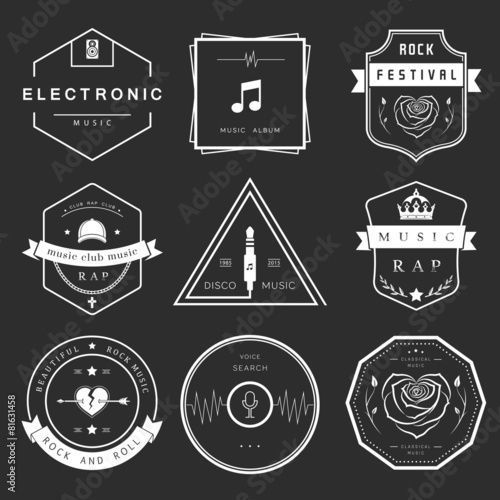 Vector Badges Rock, Rap, Classical and Disco Music