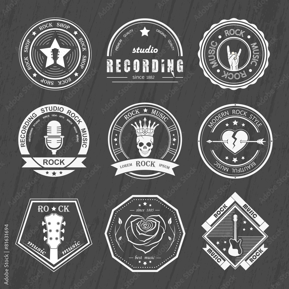 Naklejka premium Set of vintage logos of rock music and rock and roll