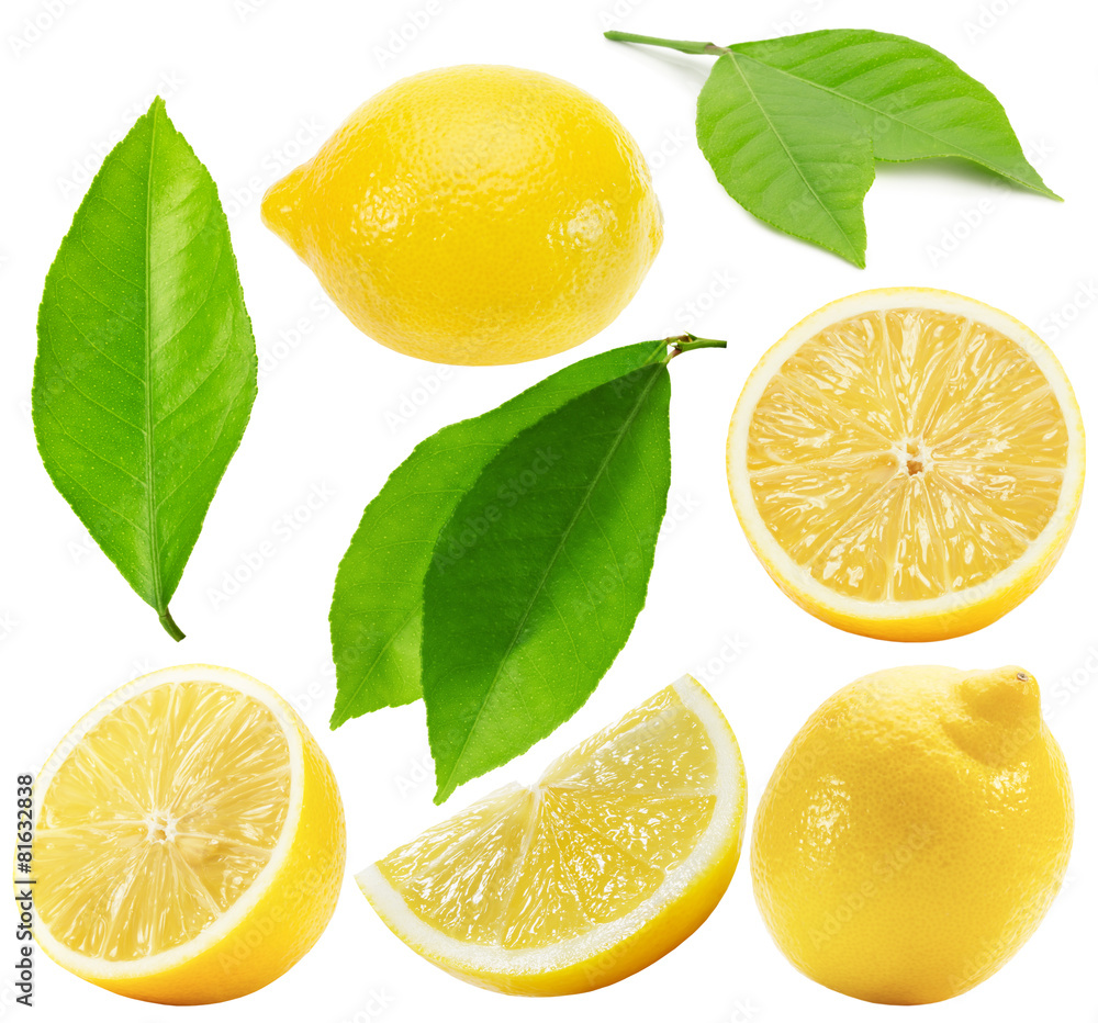 collection of lemons isolated on the white background