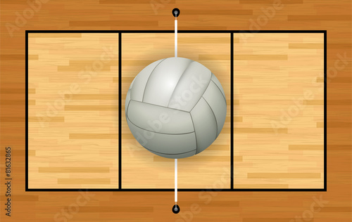 White Volleyball on Hardwood Court Illustration
