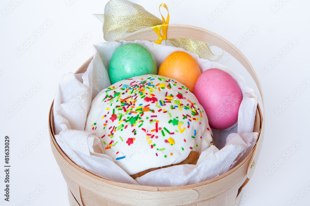 Fototapeta premium Easter cake and colored eggs