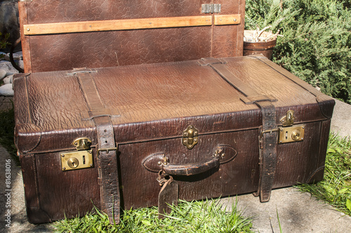 Old closet locked retro vintage leather suitcases © varbenov