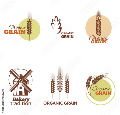 Wheat symbols and labels. Vector design elements set.