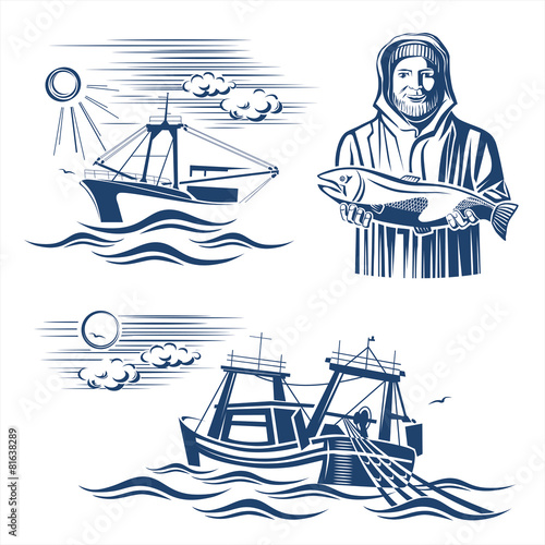 Fishing industry design elements. Vector set.