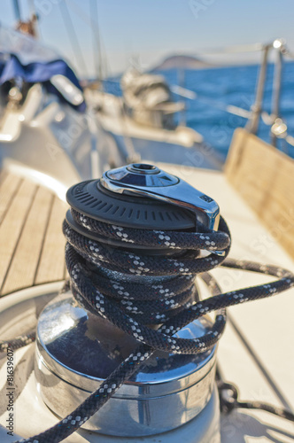 yacht winch on the deck