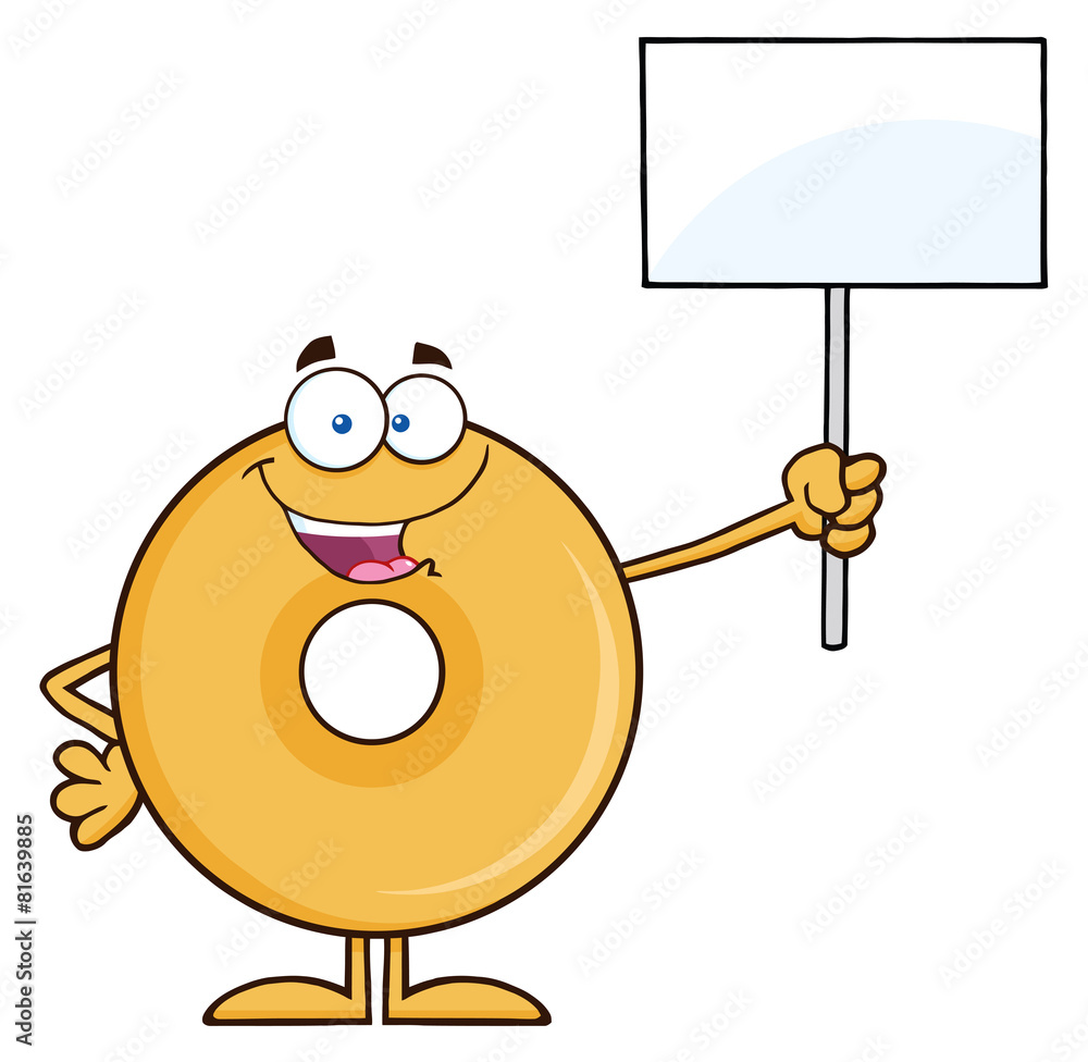 Happy Donut Cartoon Character Holding Up A Blank Sign Stock Vector | Adobe  Stock