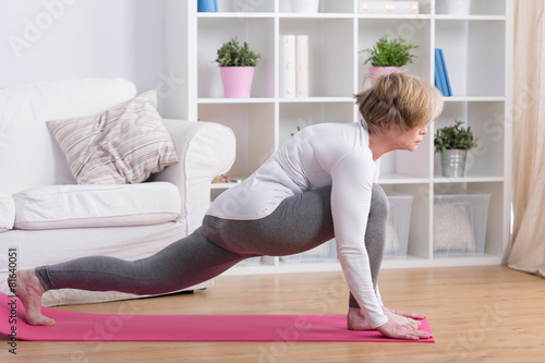 Middle aged woman stretching