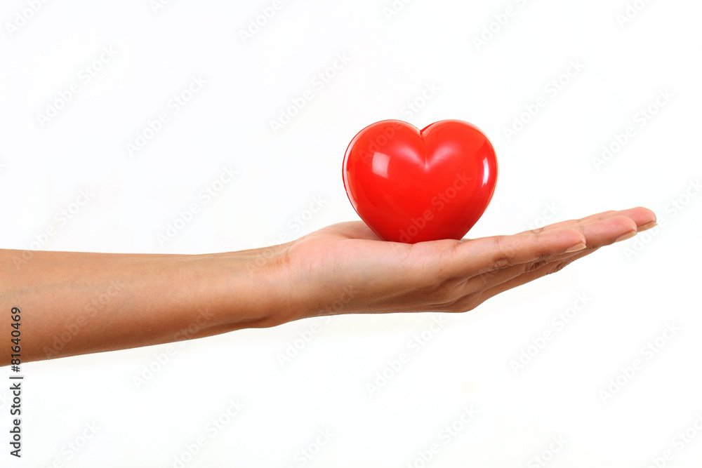 Hand holding Red heart shape Hand holding Red heart shape