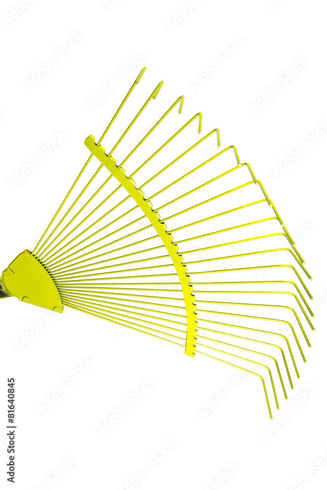 Yellow fan rake isolated white background