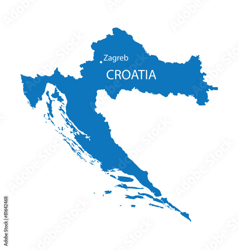 Photo blue map of Croatia with indication of Zagreb