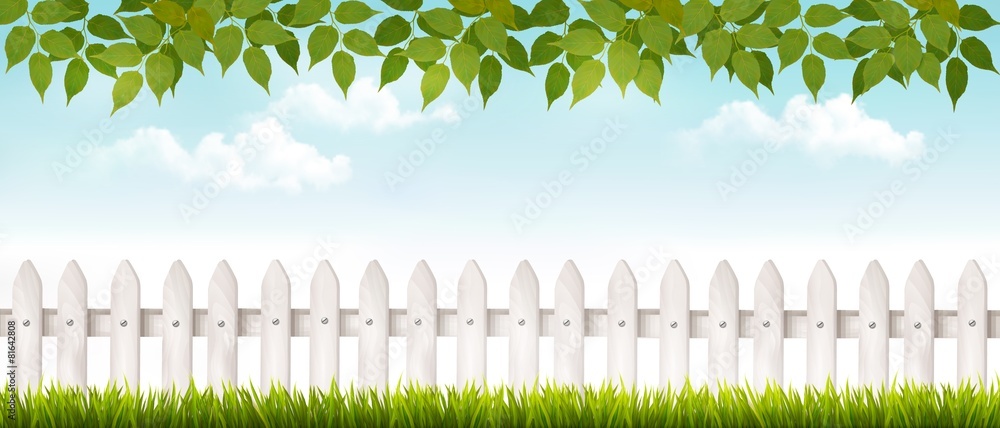 Long white fence banner with grass and fence. Vector. Stock Vector | Adobe  Stock
