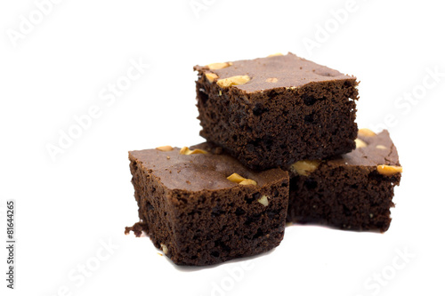 Brownie on white background.