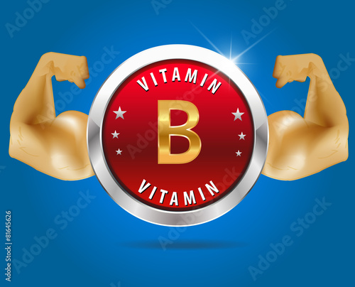 Vitamin B label silver badge on blue background - vector eps10