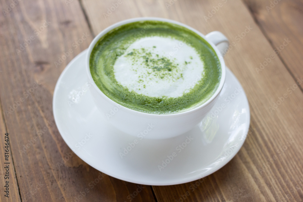 Matcha green tea latte beverage in glass. Matcha green tea latte beverage in glass.
