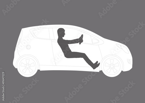 a realistic illustration of a male driver and a vehicle