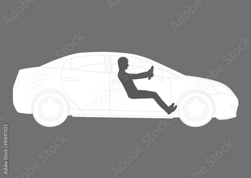 A realistic illustration of a male driver and a vehicle