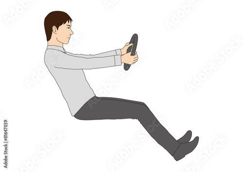 A realistic illustration of young male driver driving position