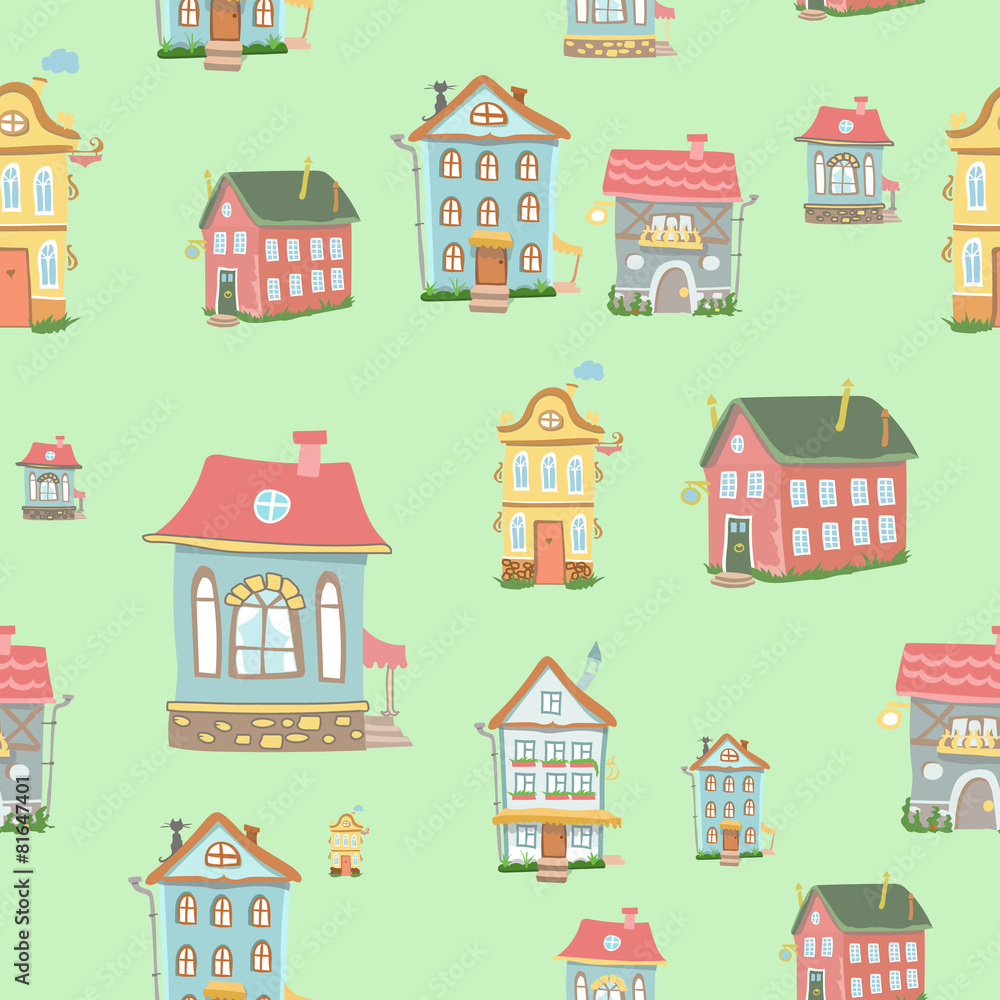 seamless Cute cartoon houses pattern seamless Cute cartoon houses pattern
