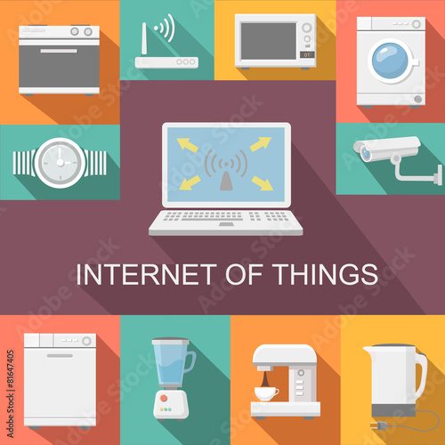 Internet of things computer remote control flat icons