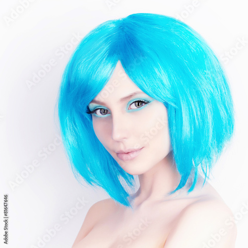 beauty young woman with blue hair