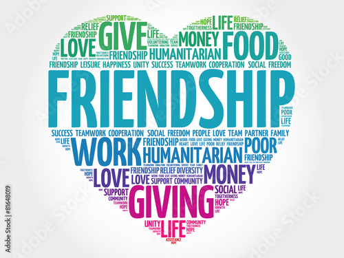Friendship word cloud, heart concept