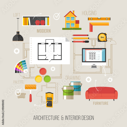 Architecture and interior design concept with architecture vecto