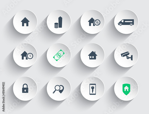 Real estate, home security round modern icons, vector, eps10