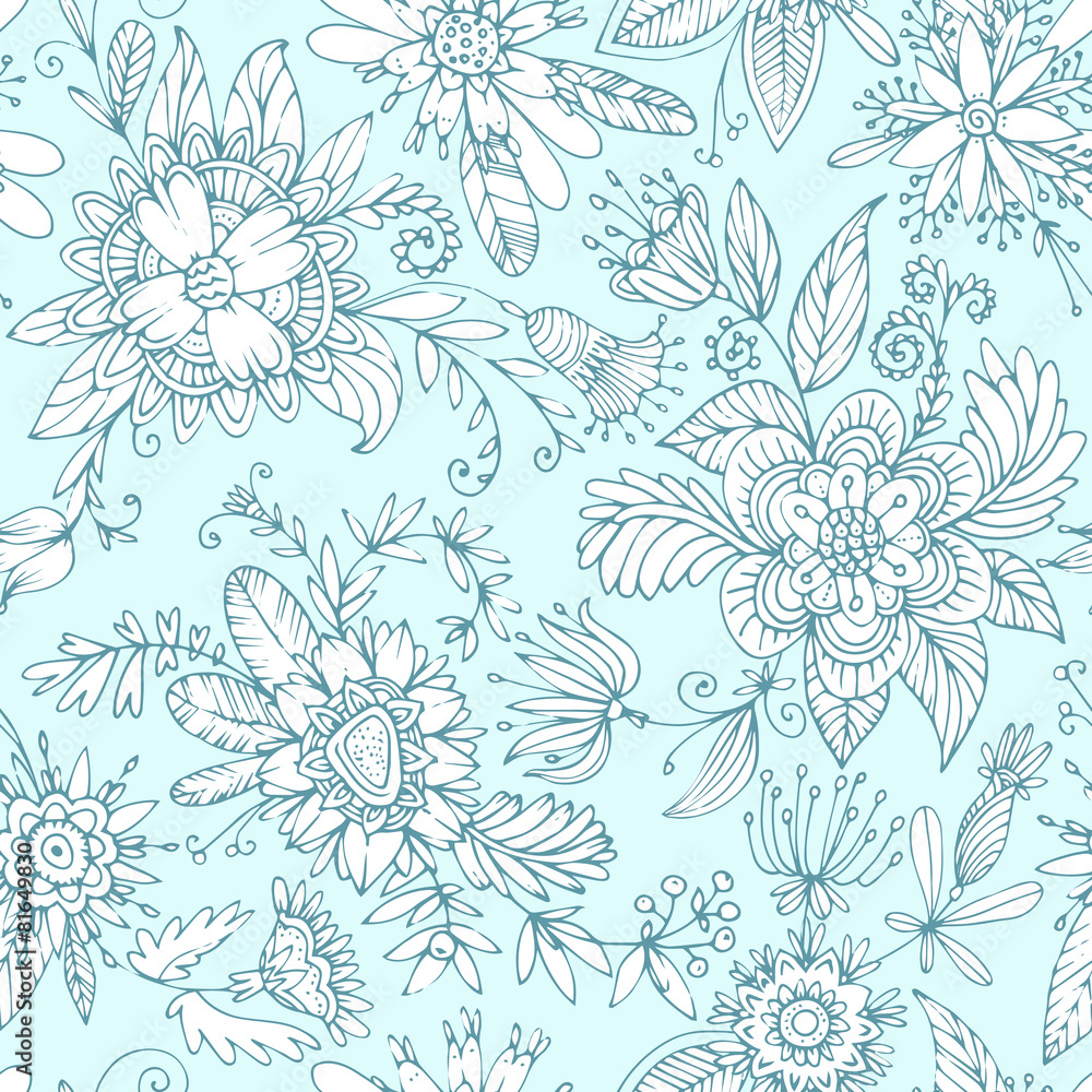 Sky blue seamless flower pattern