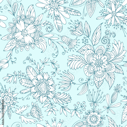 Sky blue seamless flower pattern